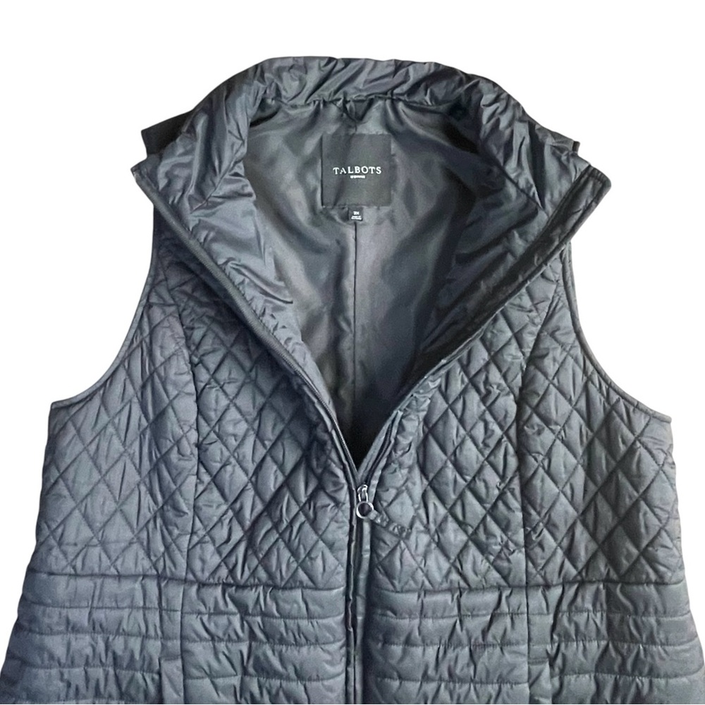 Talbots Long Puffer Vest Jacket 2XL Primaloft Black Pockets Lined Slimming - Picture 6 of 16